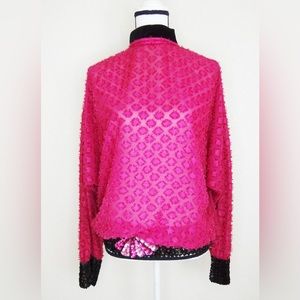 Vintage Frank Usher London Sequins Blouse Long Sleeve Open Back Size 8